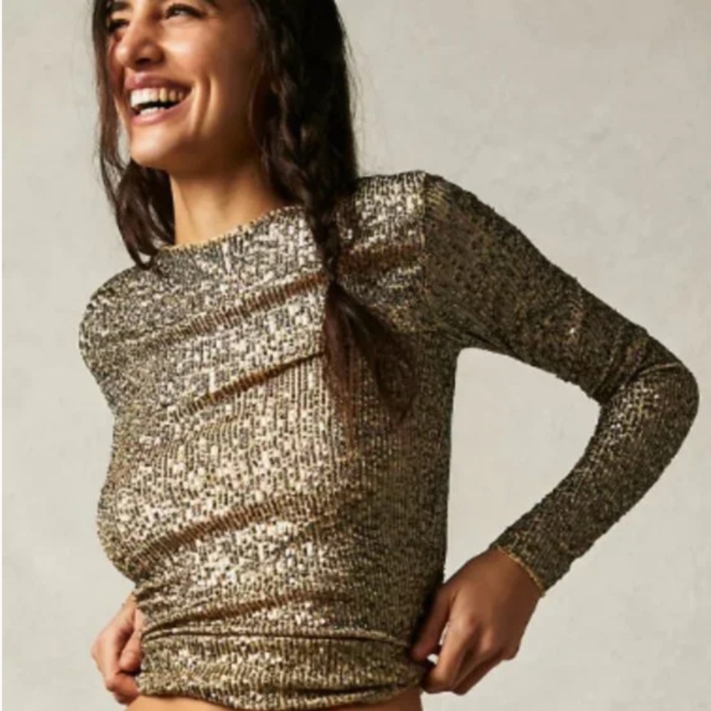Free People Gold Rush Long Sleeve Sequin